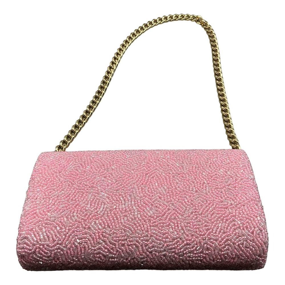 Island to East Side Zoey Pink Beaded Clutch Bag Personalized Gold Chain Strap - Picture 2 of 7
